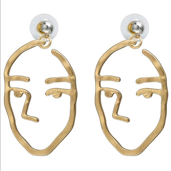 Earrings Picasso Abstract Gold Face - Picture 3 of 6
